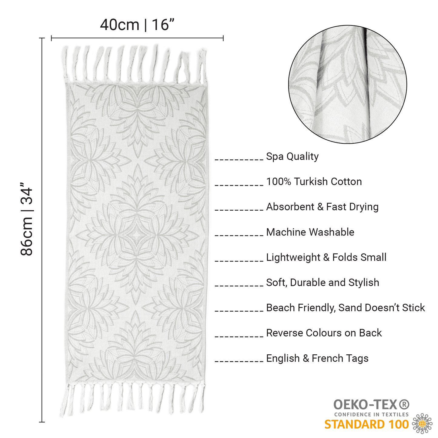 Turkish Towels Canada | Hand Towel | Grey + White